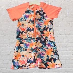 Girls Size 6 Ideology multicolor floral printed Swimsuit rash guard one piece.